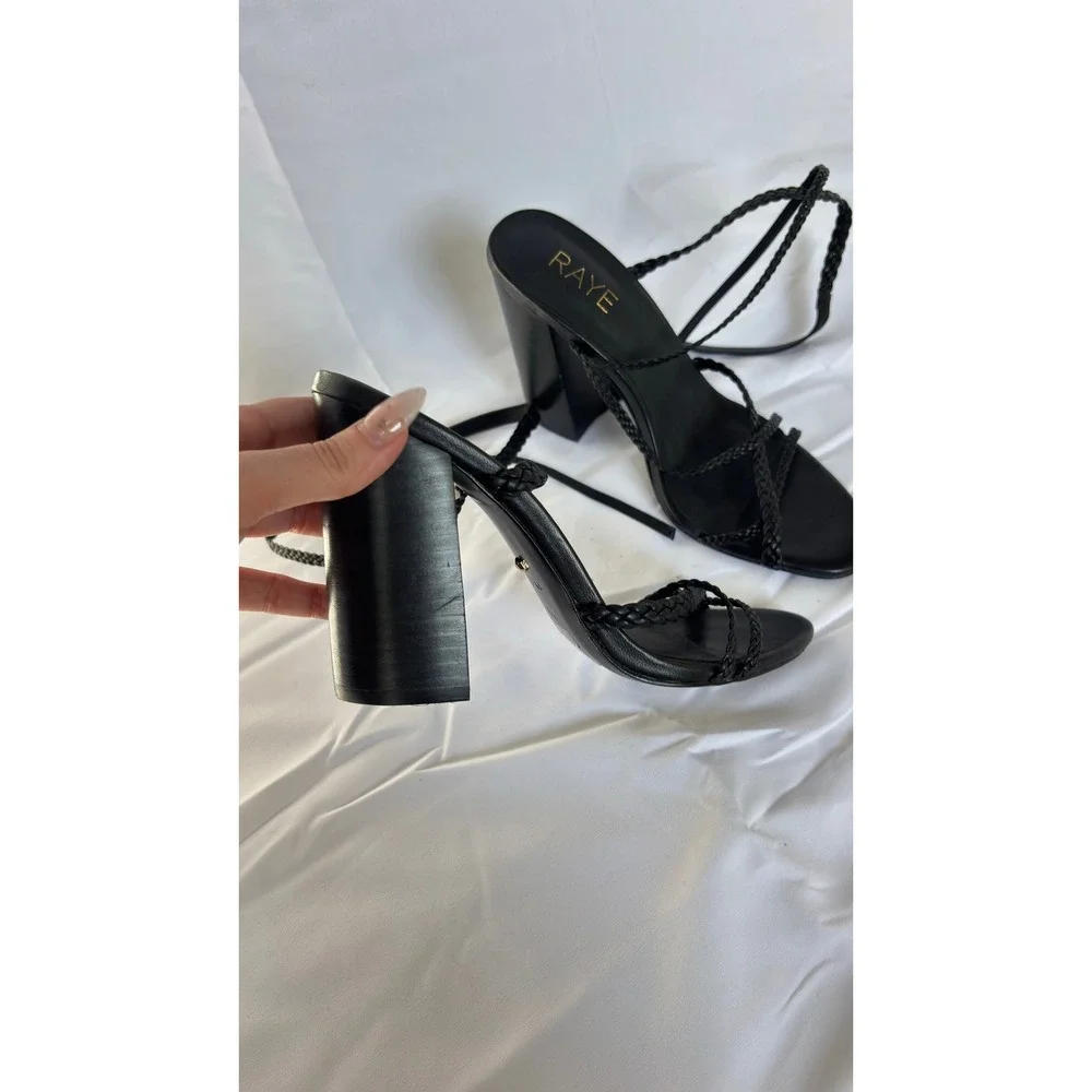 $178 NWOT RAYE Melissa Black Braided‎ Lace Strappy Block Heel Sandals Size 7.5
